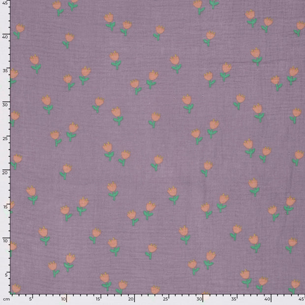 Double gaze tissu fleurs Lilas
