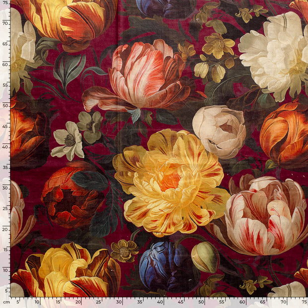 Velvet fabric Flowers Bordeaux