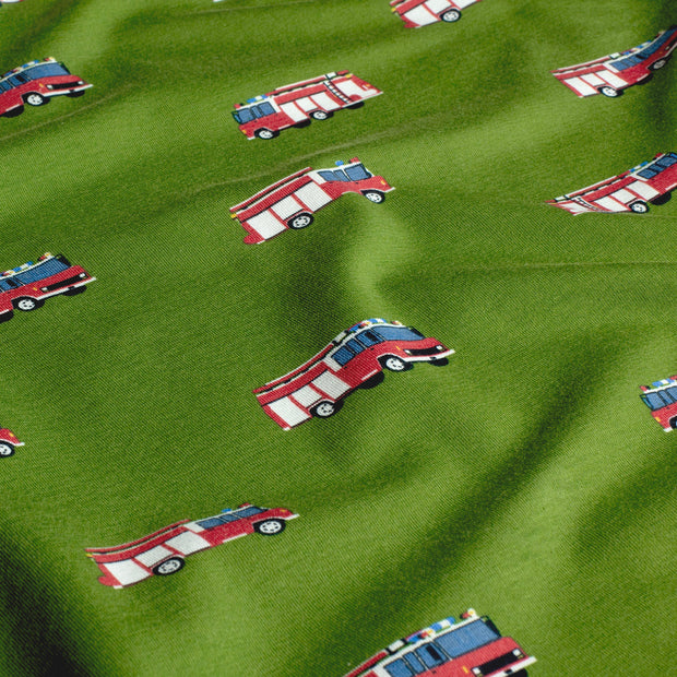 Cotton Jersey fabric Firetrucks Khaki Green