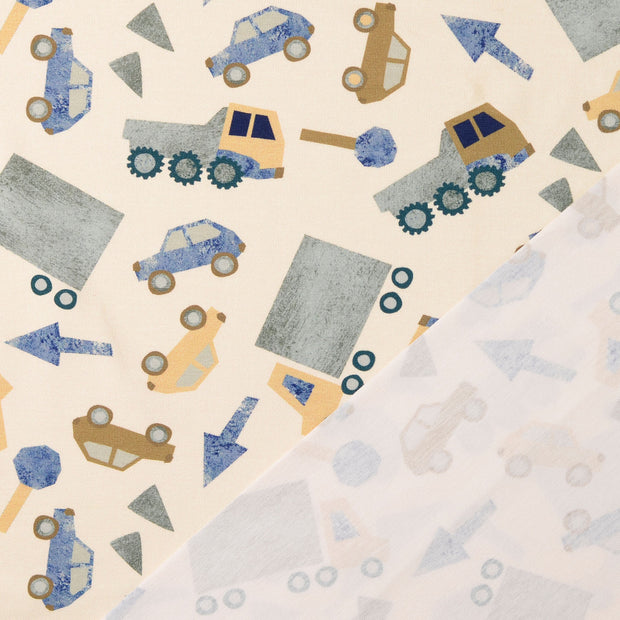 Jersey fabric Cars Off White