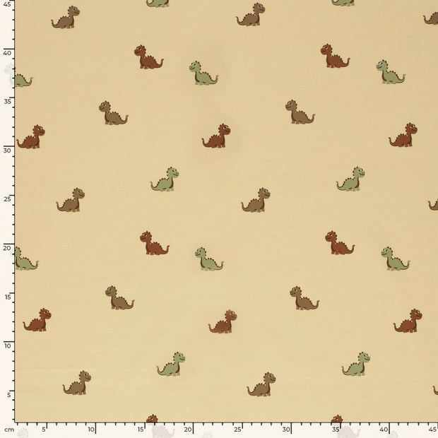 Jersey stof Dinosaurussen Beige