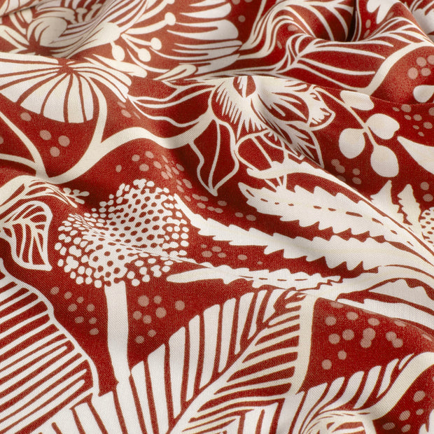 Bamboo Poplin fabric Flowers Dark Red