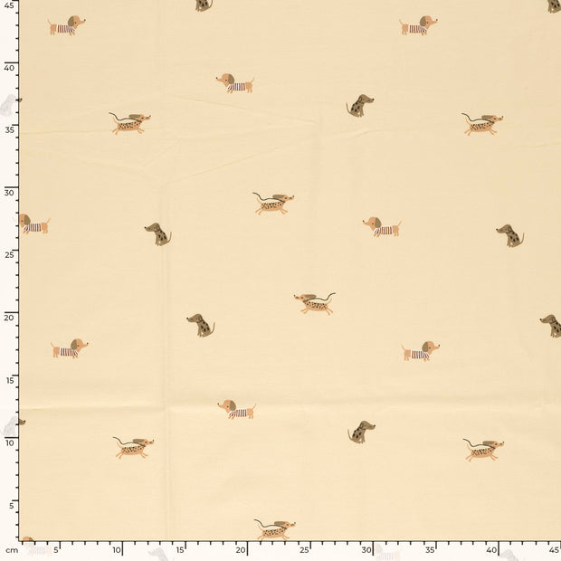 Jersey tissu chiens Beige