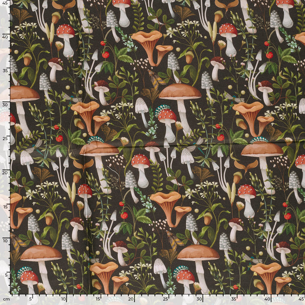 Panama fabric Mushrooms Black