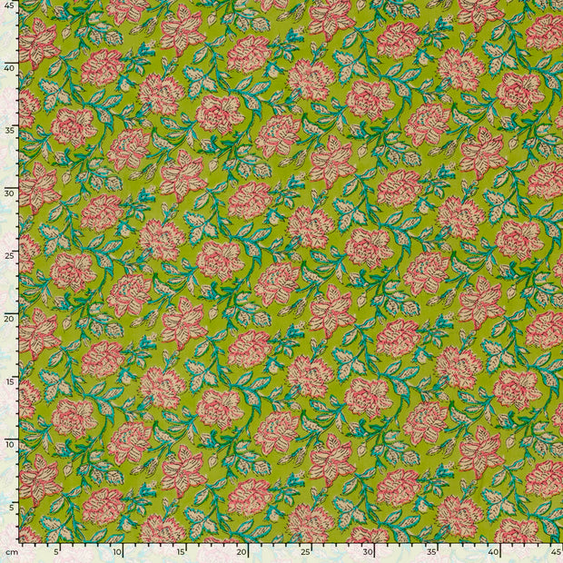 Voile tela Flores Verde lima