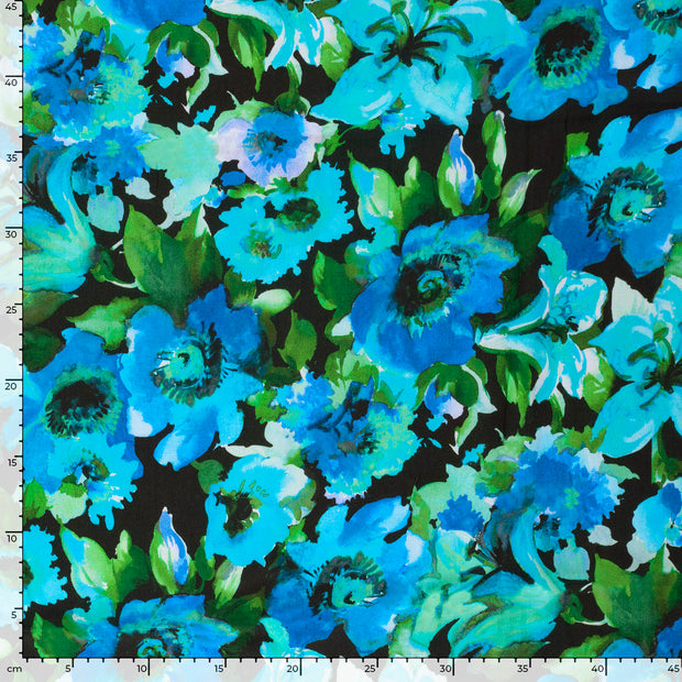 Viscose Satin fabric Flowers Cobalt