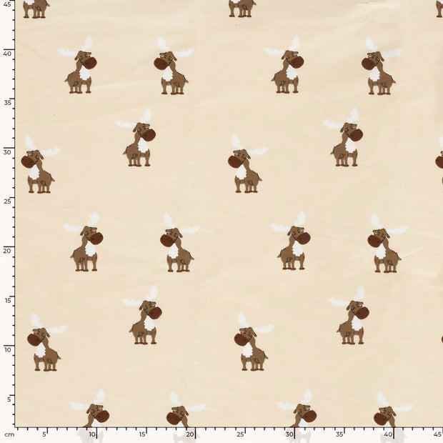 French Terry fabric Animals Beige