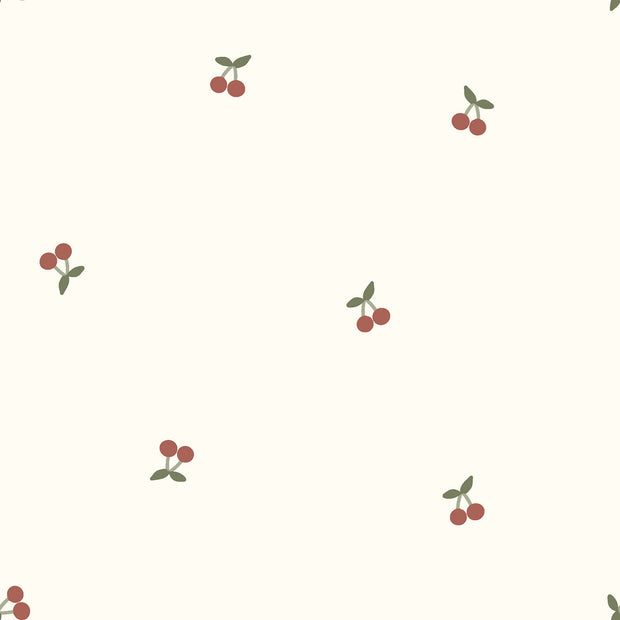 Rib Jersey fabric Cherries Off White