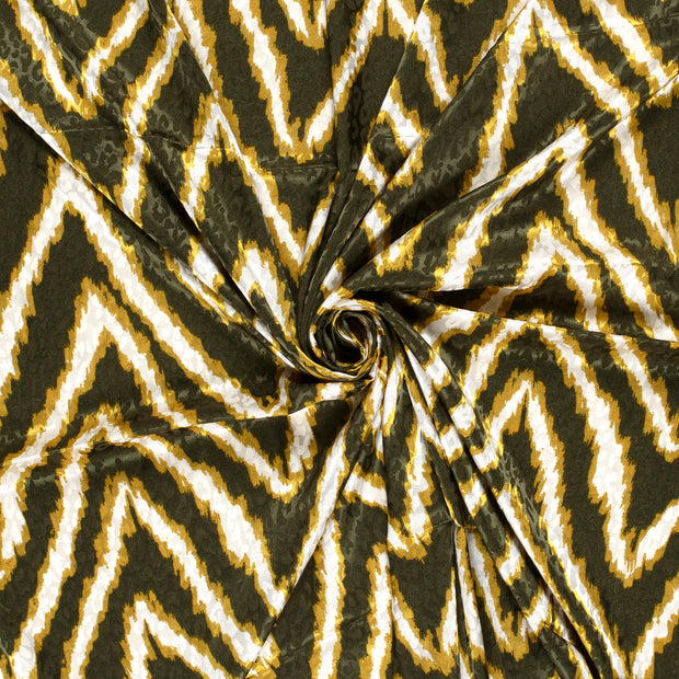 Satin Jacquard tela Verde caqui estampado 