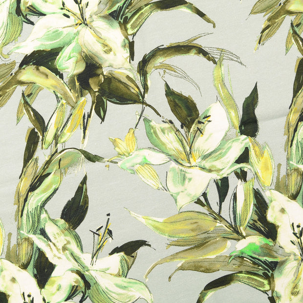 Cotton Jersey fabric Flowers Olive Green