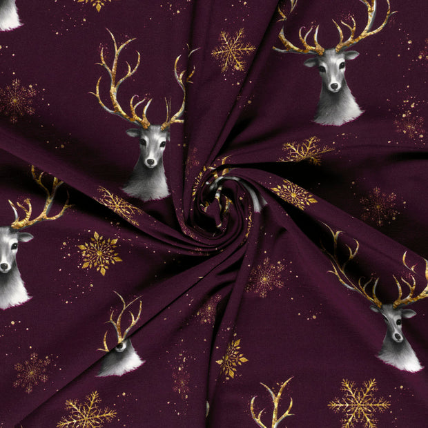 French Terry fabric Wine red digital printed 