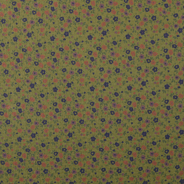 Cotton Poplin fabric Flowers Olive Green