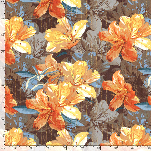 Borken Crepe fabric Flowers Taupe Grey