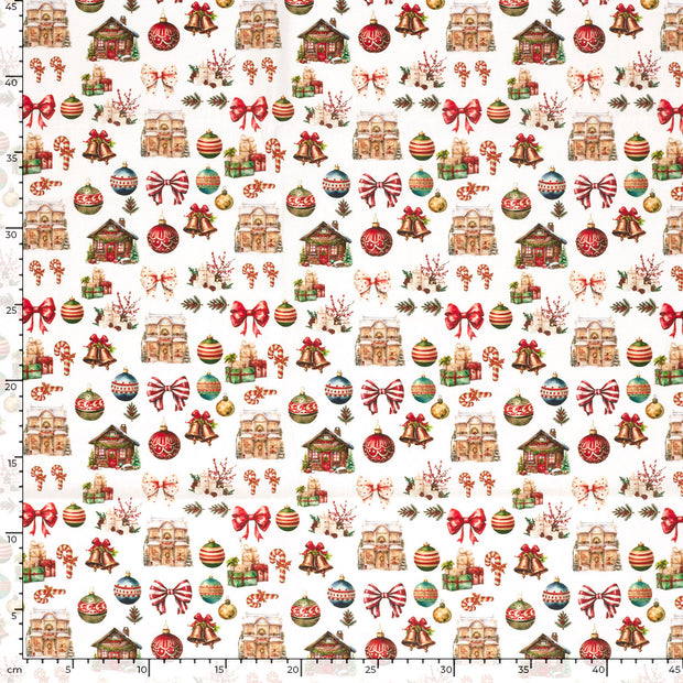 Cotton Poplin fabric Christmas White