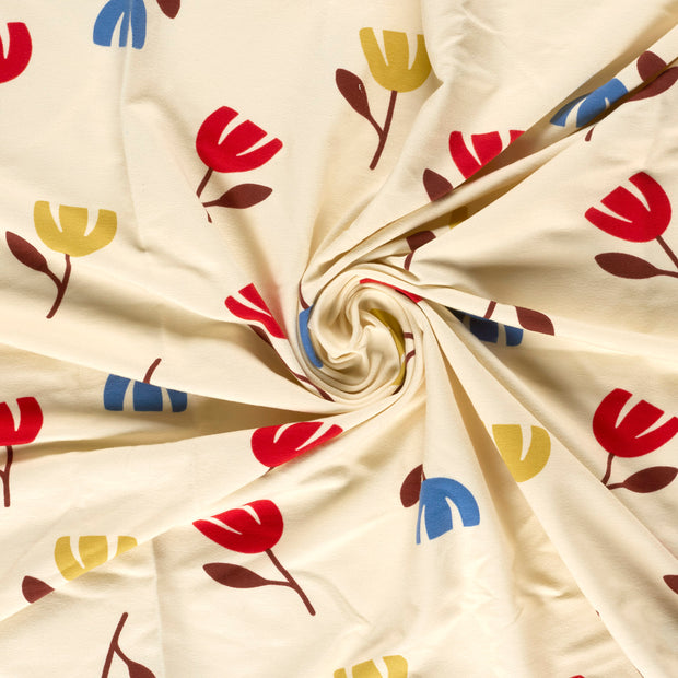 French Terry stof Beige gebrushed en digitaal bedrukt 