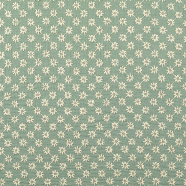 Muslin fabric Flowers Dark Mint