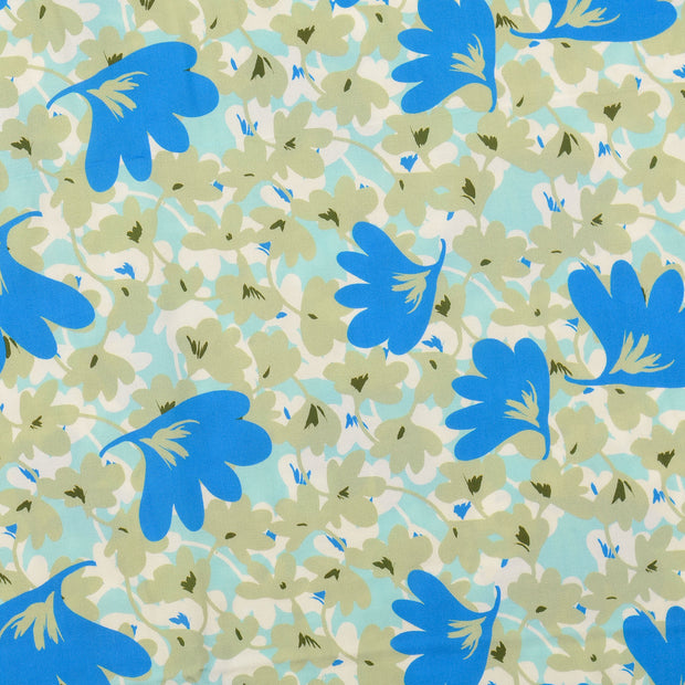 Viscosa Poplin tela Flores Verde oliva
