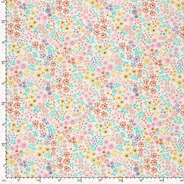 Popeline de Coton tissu fleurs Blanc cassé