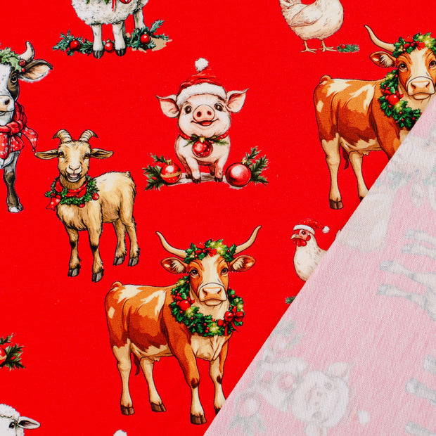 French Terry fabric Red digital printed 