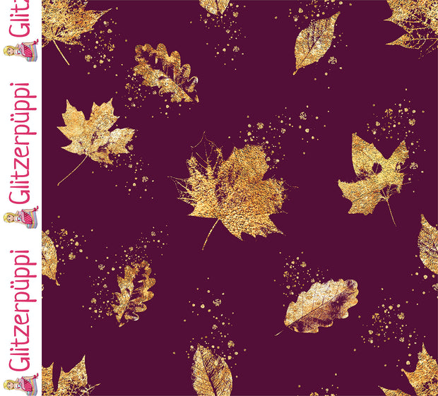 Jogging fabric Leaves Wine red