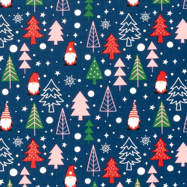 Algodón Popelina tela árboles de Navidad Azul marino