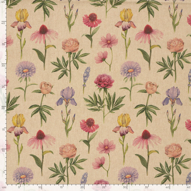 Linnenlook stof Bloemen Beige
