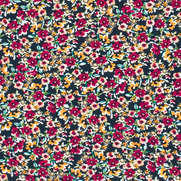 Viscose Poplin fabric Flowers Navy