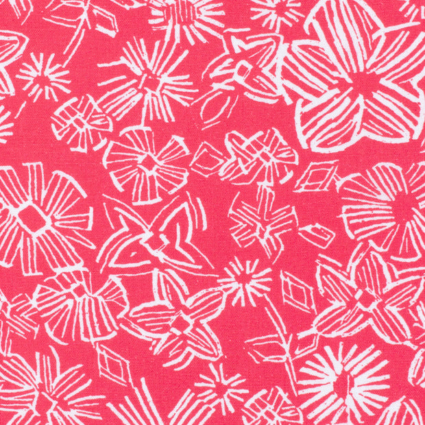 Geweven Viscose Linnen stof Bloemen Donker rood