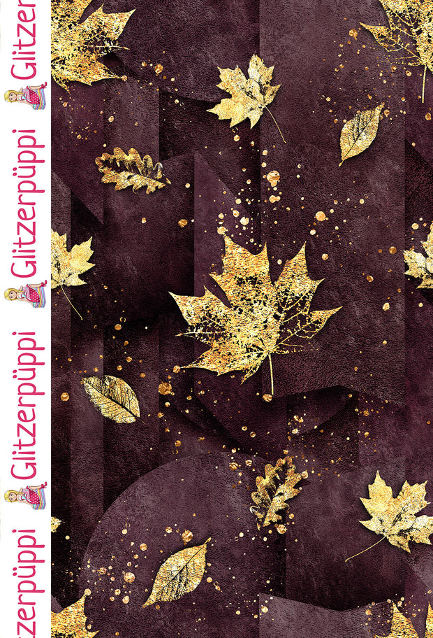 French Terry fabric Leaves Bordeaux