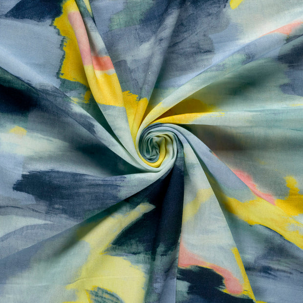 Woven Viscose Linen fabric Light Blue printed 