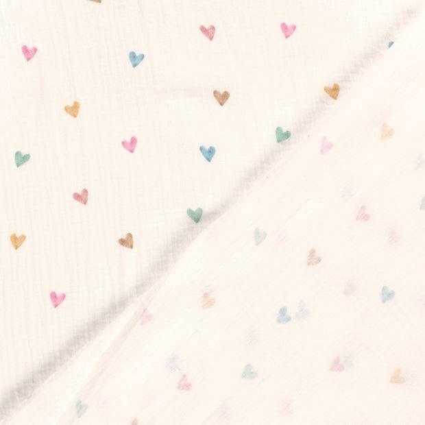 Mousseline stof Harten digitaal bedrukt 