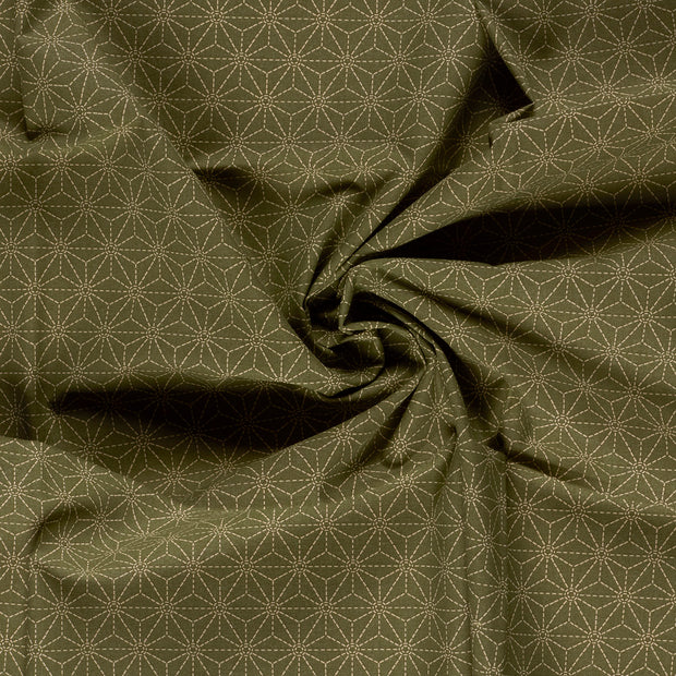 Cotton Poplin fabric Olive Green printed 