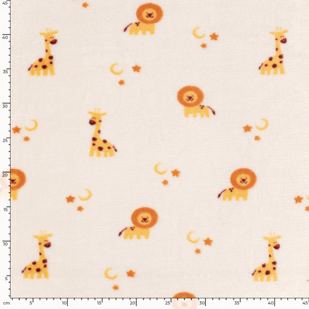 Coral Fleece fabric Giraffes Off White