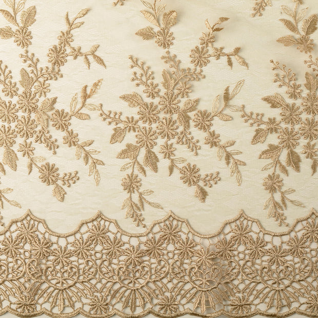 Lace fabric Flowers embroidered with border 