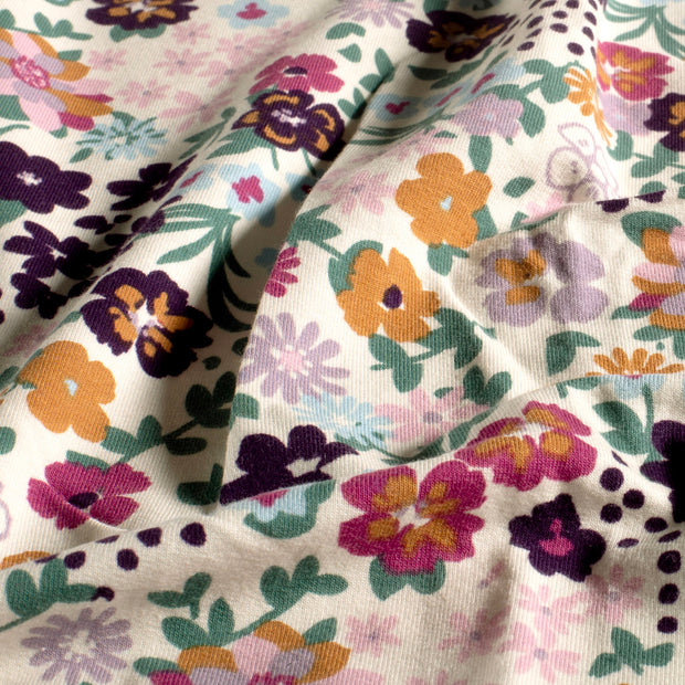 French Terry fabric Flowers Off White