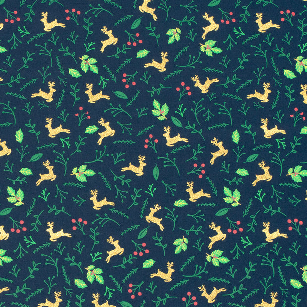 Popeline de Coton tissu cerfs Bleu Marine