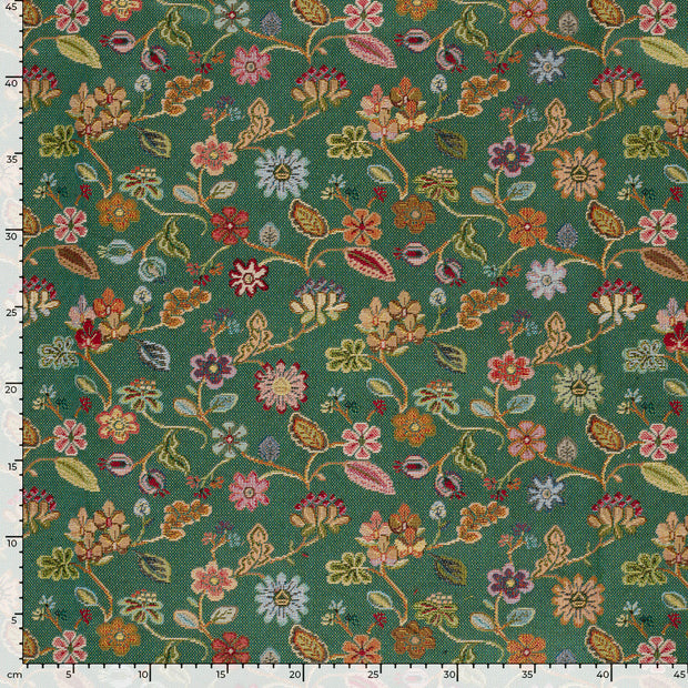 Gobelin fabric Flowers Turquoise
