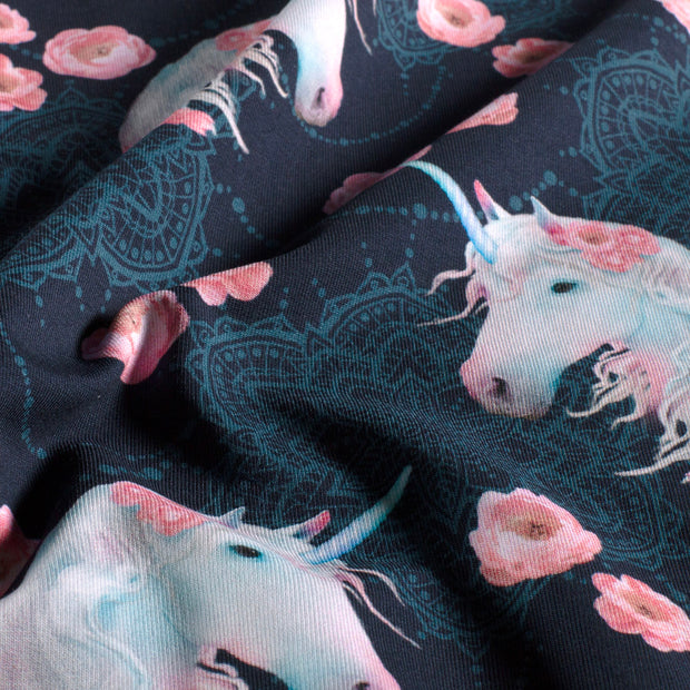 French Terry tissu Licorne Bleu Marine
