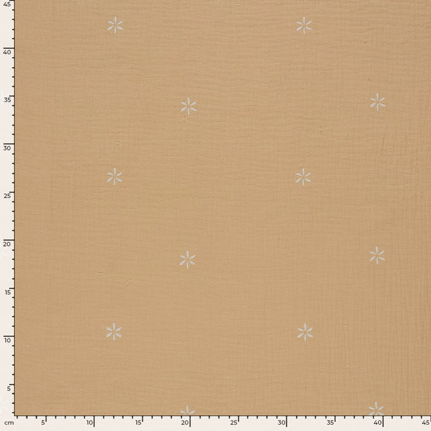 Double gaze tissu fleurs Saumon