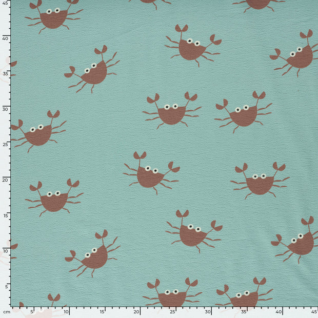 Terry Crepe fabric Crabs Light Blue