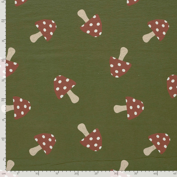 Terry Crepe fabric Mushrooms Dark Green