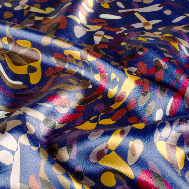 Satin fabric Abstract Navy