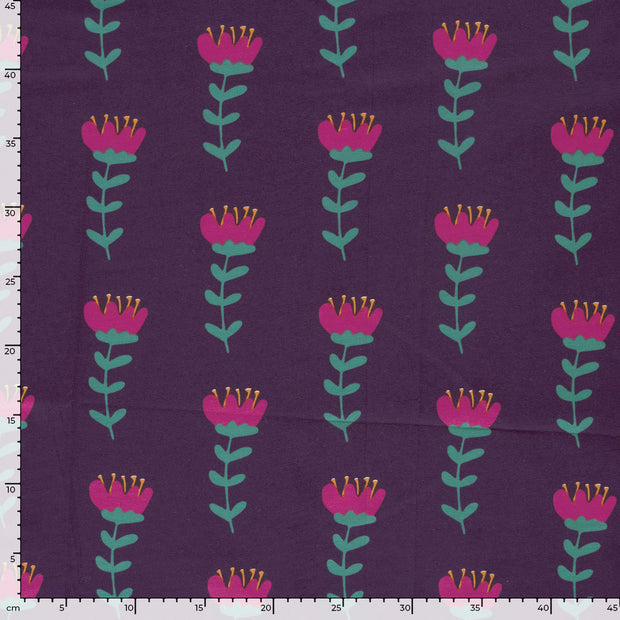 French Terry fabric Flowers Purple