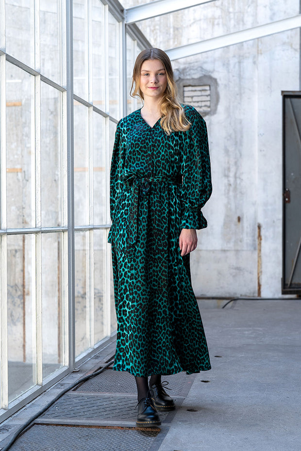 Satin Velvet fabric Leopards Green