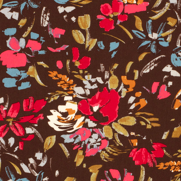 Viscose Poplin fabric Flowers Dark Brown
