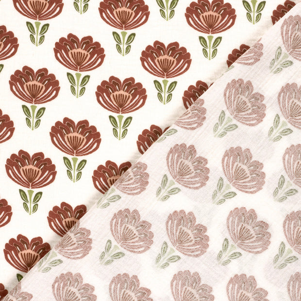 Double gaze tissu fleurs imprimé 