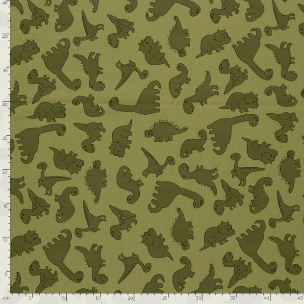 Jersey fabric Dinosaurs Olive Green
