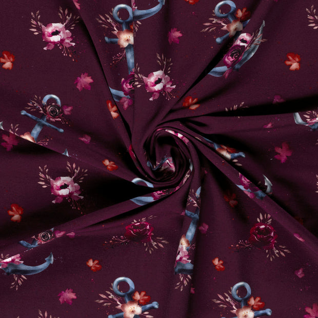 French Terry fabric Wine red digital printed 
