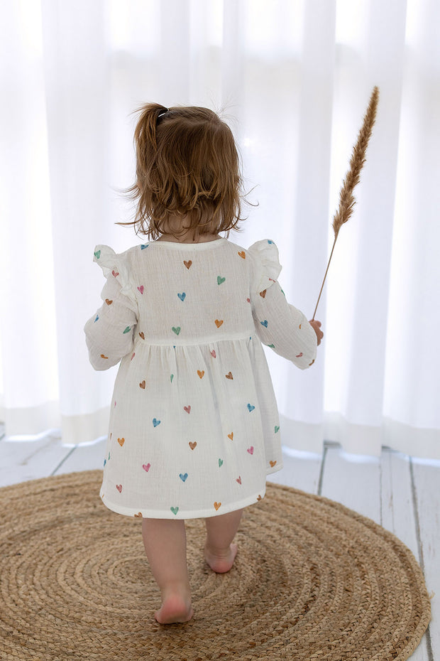 Mousseline stof Harten Gebroken wit