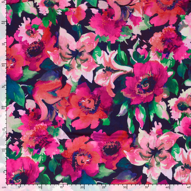 Viscose Satin fabric Flowers Fuchsia